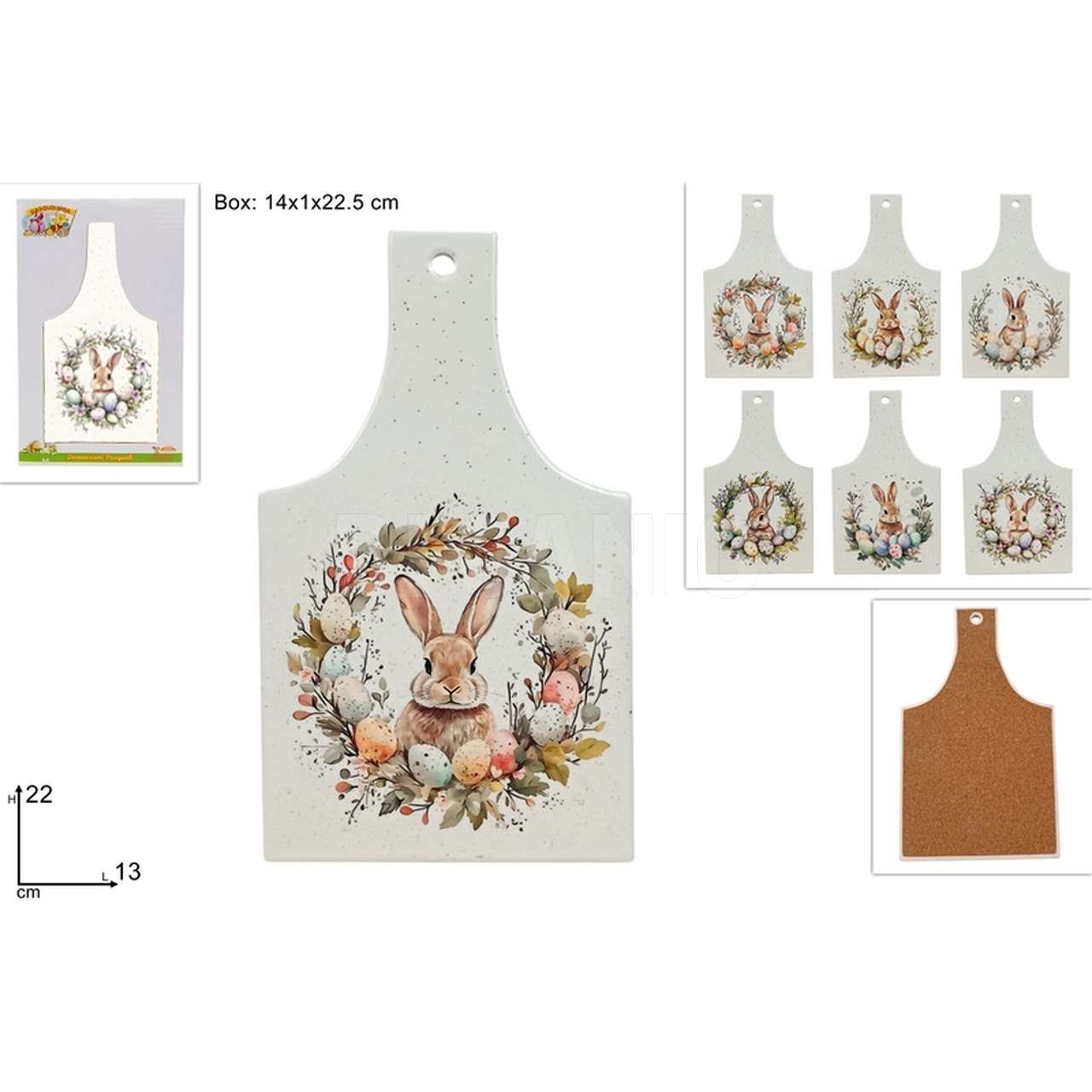 Tagliere base sughero cm.13x22 decori pasquali assortiti - Principale