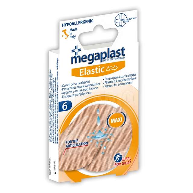 Cerotti elastic 6 pz per gomito/ginocchio formato 7cmx4,8cm megaplast - Principale