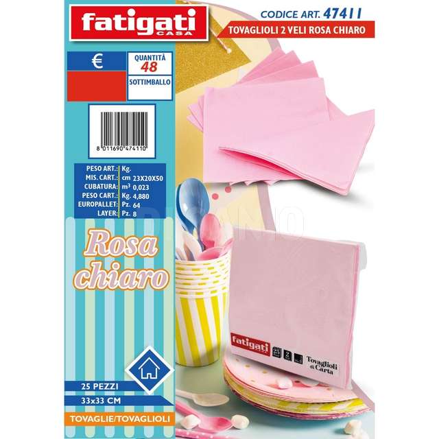 Tovaglioli 2 veli rosa chiaro 33x33 - Principale