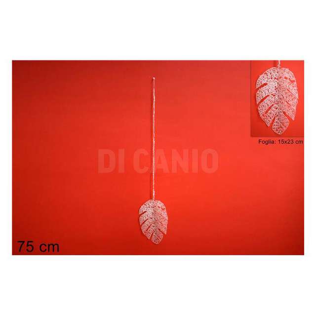 Pendente foglia glitterata con paillette bianco - Principale