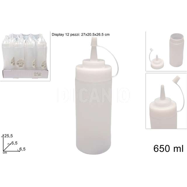 Bottiglia plastica con becco dosatore 650ml trasparente in display - Principale