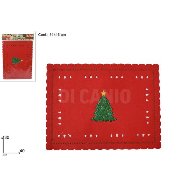 Tovaglietta feltro rossa c alber 40x30 - Principale