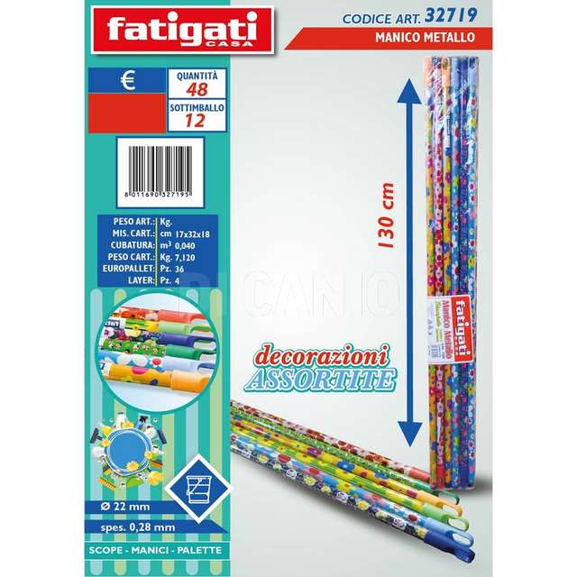 Manico metallo 130cm.stampato assrt - Principale