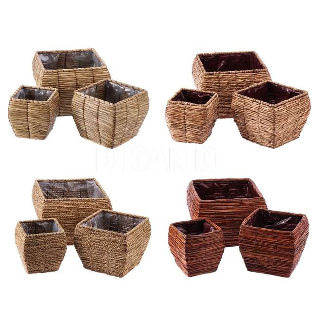 Set 3 fioriere fibra naturale 4 colori assortiti - Principale