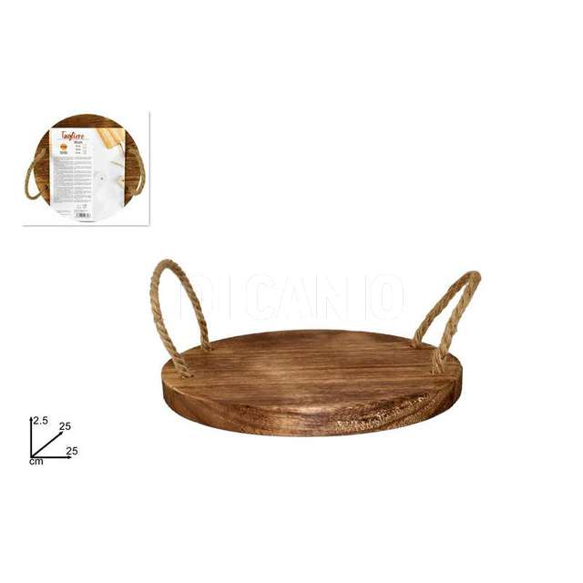Tagliere tondo legno cm.25 con manici corda - Principale