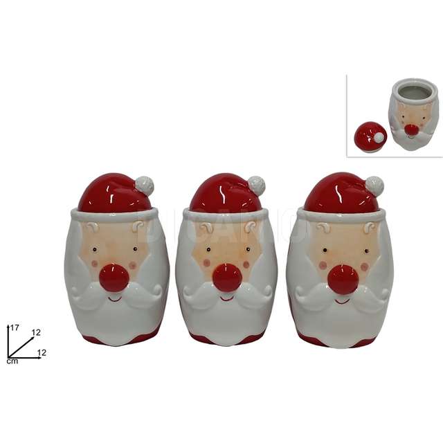 Tris barattoli ceramica 17 cm. decoro viso babbo natale - Principale