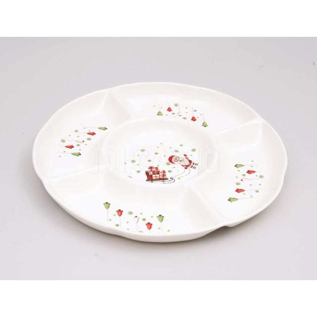 Ciotola ceramica cm.30 bianca c/divisori decorata - Principale