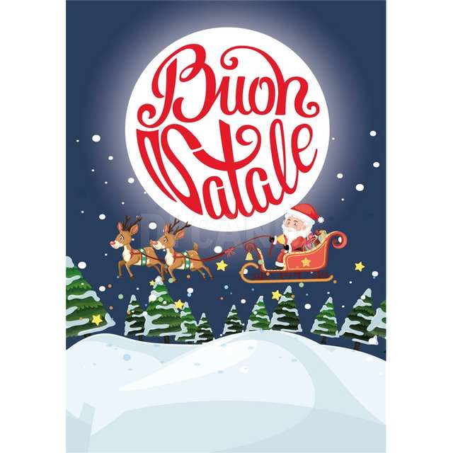 Bigliettino augurale colorcard disegno buon natale con slitta - Principale