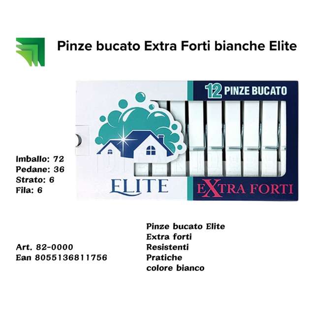 Conf. 12 pz pinze bucato extra forti elite bianche - Principale