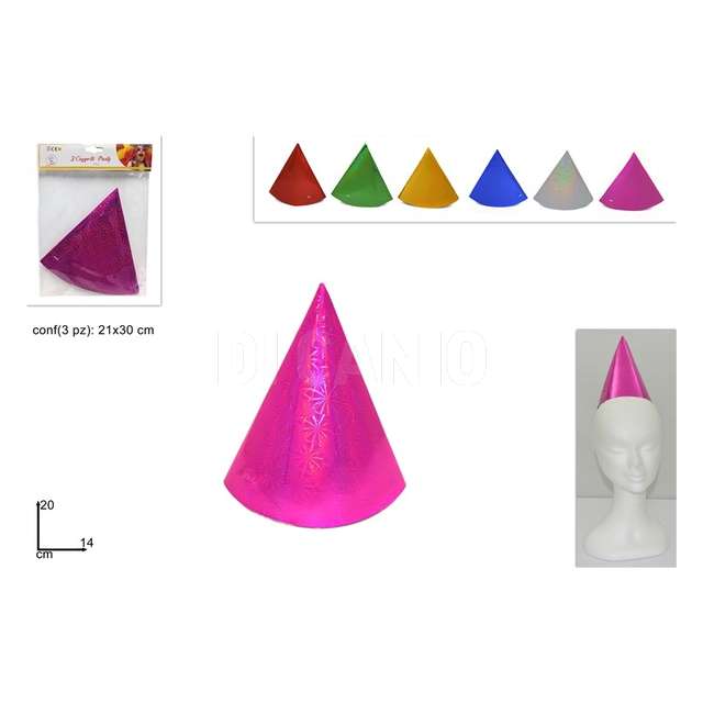 Set 3 pz cappello party cm.20 colori assrtito - Principale