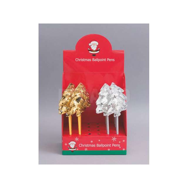 Penna cm.21 con alberelli pailettes argento_oro_rosso - Principale