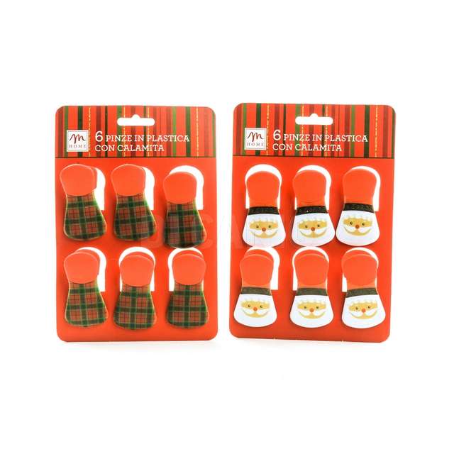 Set 6 pinze con calamita in plastica 4x7 cm design assortiti - Principale