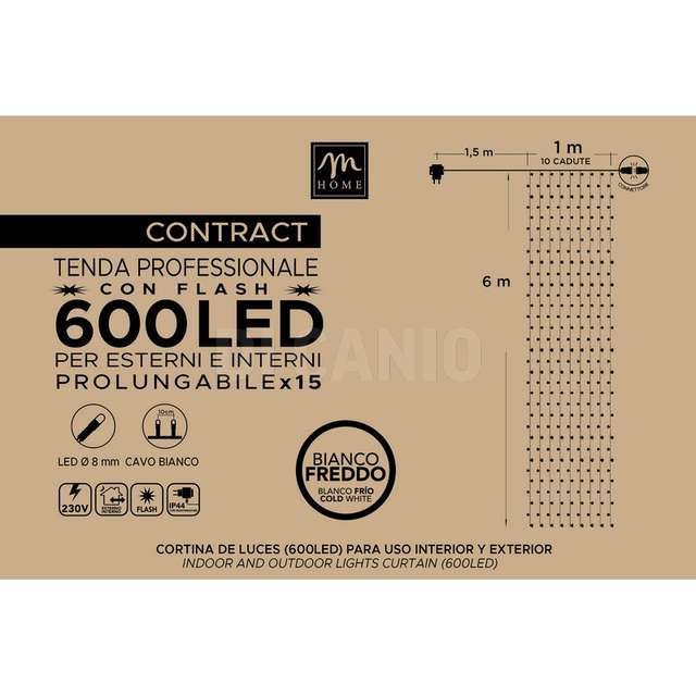 Tenda contract 600 led bianco con flash da esterno prolungabile 1x6 - Principale