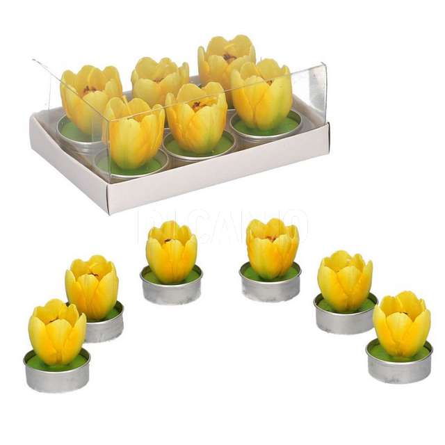 Conf. 6 candela tulipano giallo cm13,7x9h5,2 art.5508160000 - Principale