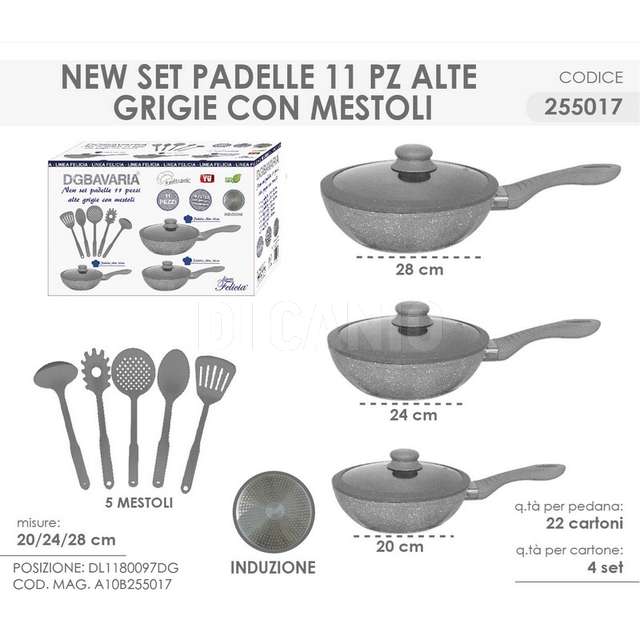 Batteria 11 pz induzione in pietra (pad.20+pad.24+pad.24+cop.20+24+28 mestoli) - Principale