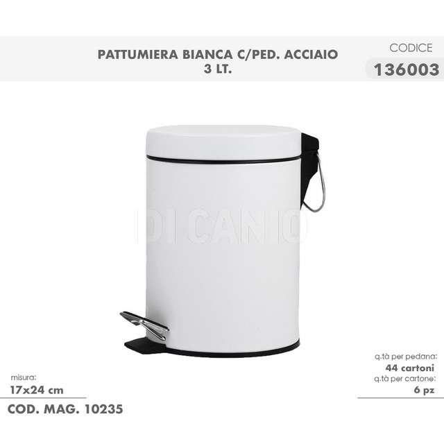 Pattumiera metallo a pedale lt.3 bianca - Principale