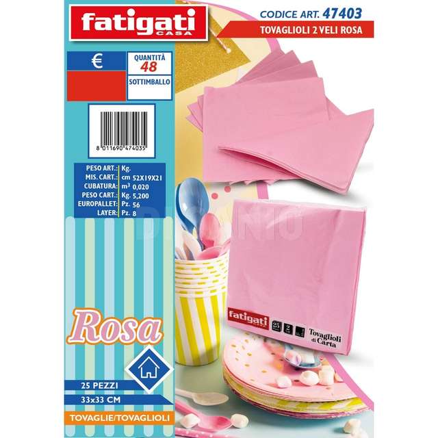 Tovaglioli 2 veli rosa 25 pz cm.33x33 - Principale