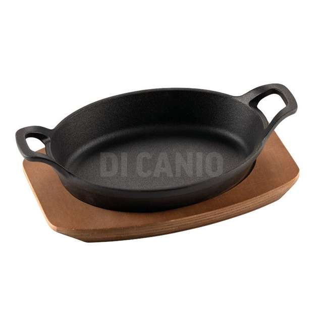 Mini tegame ovale ghisa smaltato con vassoio in legno multistrato 22x16 - Principale
