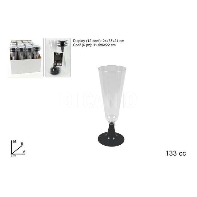 Set 6 pz bicchieri flute plastica base colore nero - Principale