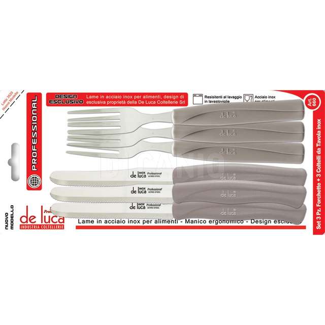 Set 3 coltelli tavola + 3 forchette professional manico tortora - Principale