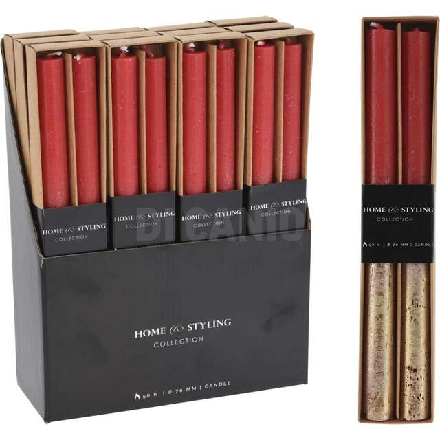 2 candele stelo 25cm rosso/oro - Principale