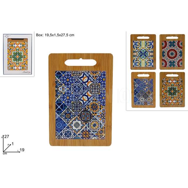 Tagliere legno c ceramica maiolica 27x19 cm 4 ass.in box - Principale