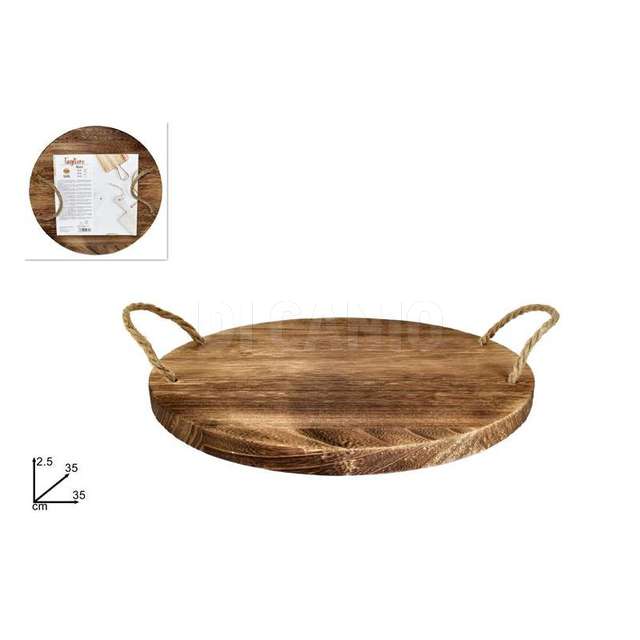 Tagliere tondo legno cm.35 con manici corda - Principale