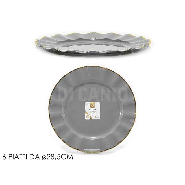 Set 6 piatti dm.28.5cm grigio con bordo or - Principale