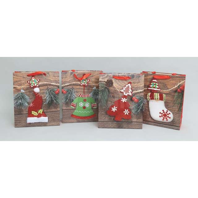 Busta regalo cm.26x10x32h dec.legno c/dec.rosso 4 ass. - Principale