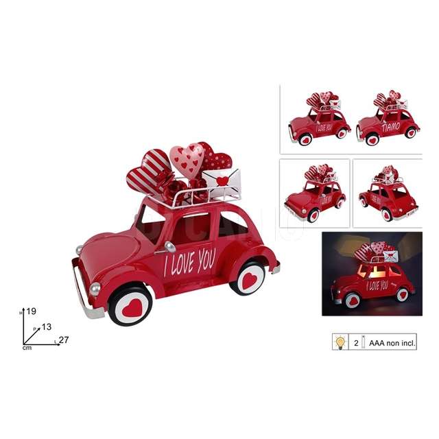 Auto in latta con decorazione san valentino con luce - Principale