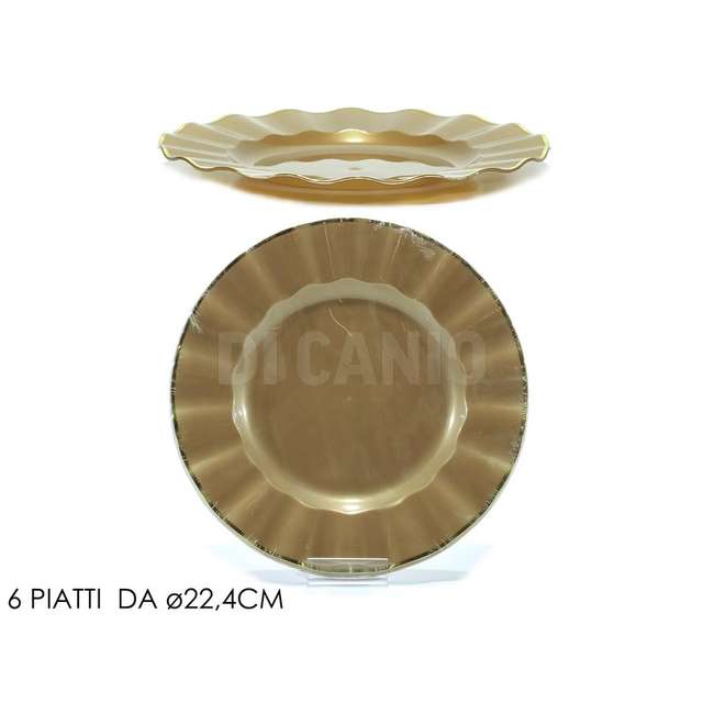 Set 6 piatti dm. 22.4cm beige c/bordo oro - Principale