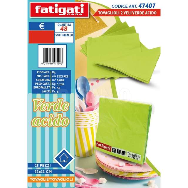 Tovaglioli 2 veli verde 25 pz cm.33x33 - Principale