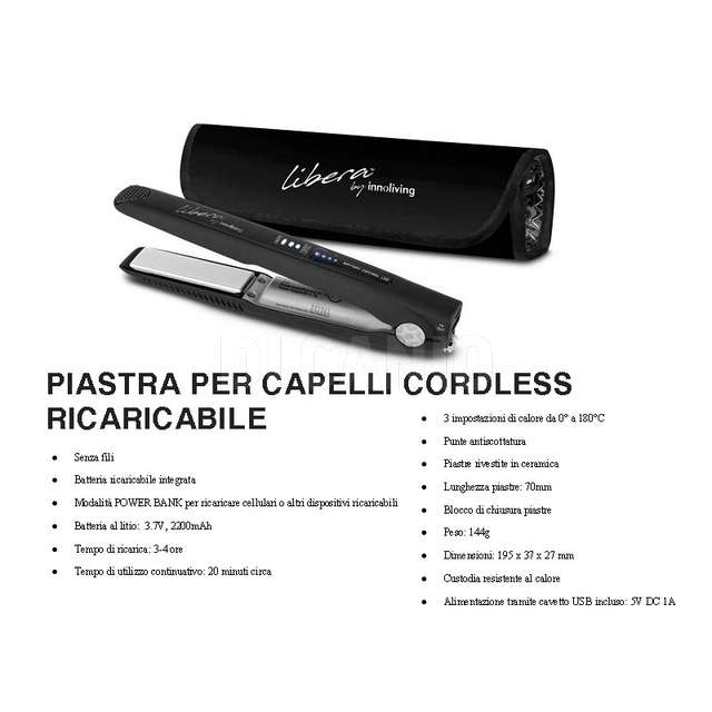 Piastra capelli libera by cordless ricaricabile dolce teoire - Principale