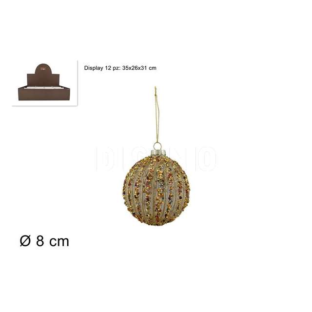 Palla vetro 8 cm. oro con perline multicolor - Principale