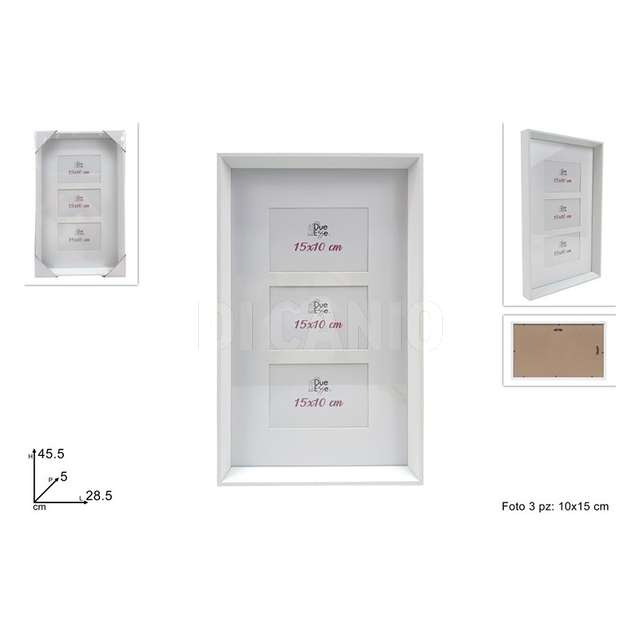 Portafoto legno x3 foto 10x15 bianco - Principale