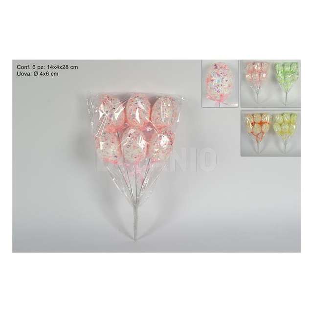 Set 6 pz spilloni uovo cm.4x6 4 colori - Principale