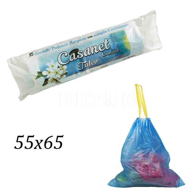 Sacco differenziata celeste cm.55x65 profumo talco rotolo 15 pz. con maniglia - Principale