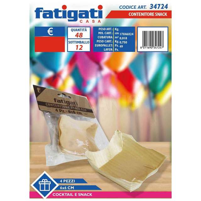 Contenitore snack 4pz.eco.6x6 cm. - Principale