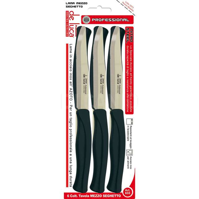 Set 6 pz coltelli mezzo seghetto nitro professionale m.nero de luca.-633-n- - Principale