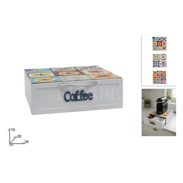 Cassetto legno portcialde 30x30x10 decoro maioliche 3 ass. - Principale