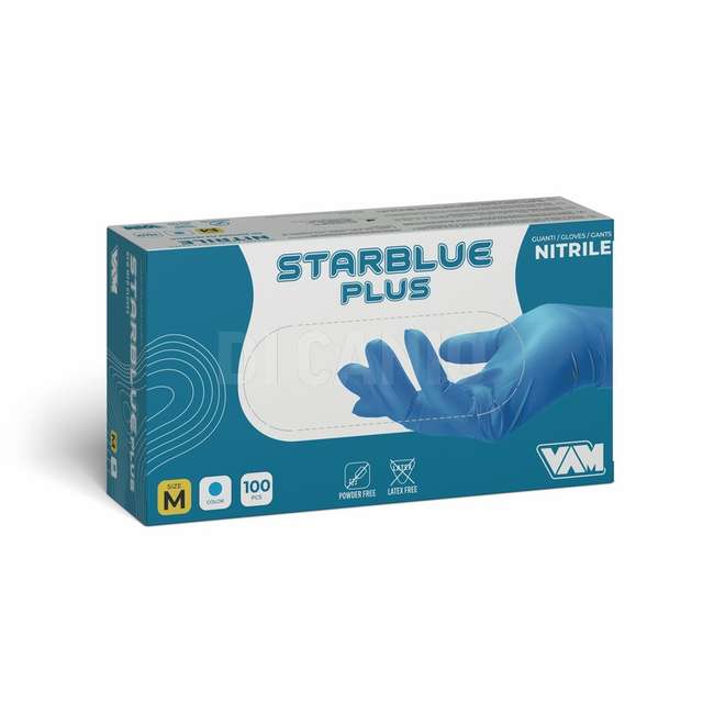 Conf. 100 pz guanti in nitrile senza polvere vam starblue plus d.p.i. tg.s - Principale