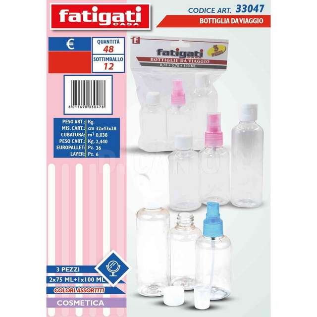 Bottiglie da viaggio 3pz.2x75+1x100 - Principale