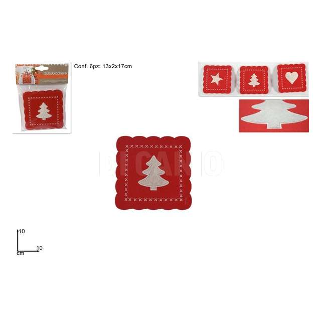 Sottobicchiere feltro st6 pz. 3 ass. rosso bianco - Principale