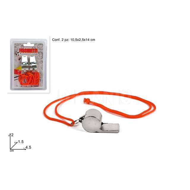 Fischietti in metallo con laccetto set 2 pz blister - Principale