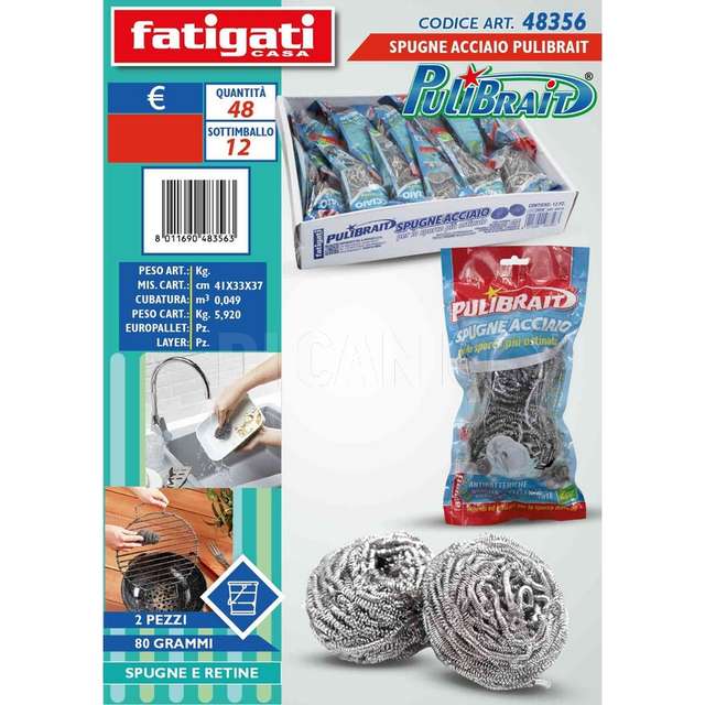 Spugne acciaio 2 pz 80 gr. pulibrait - Principale