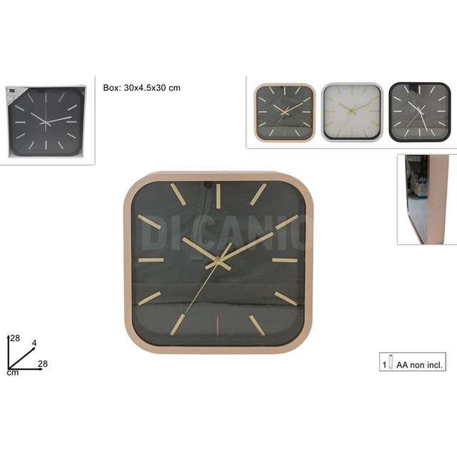 Orologio quadrato da muro con muneri metallo 3 colori - Principale