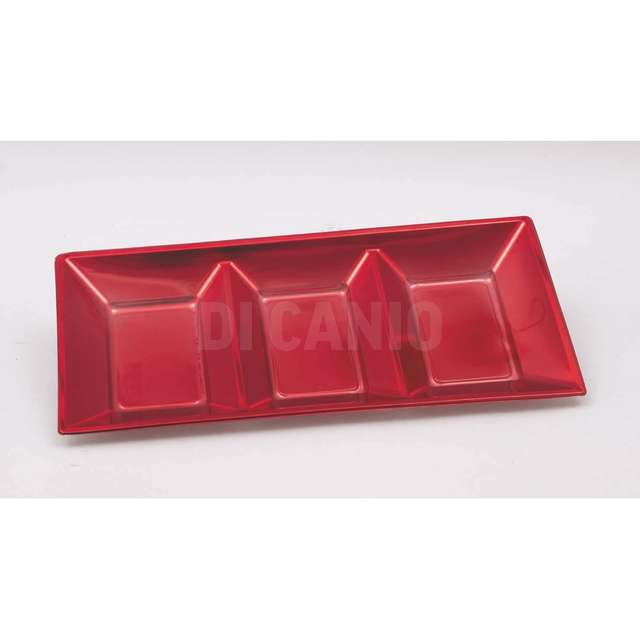 Vassoio rettangolare 3 scomparti 38x18x2,5cm rosso - Principale