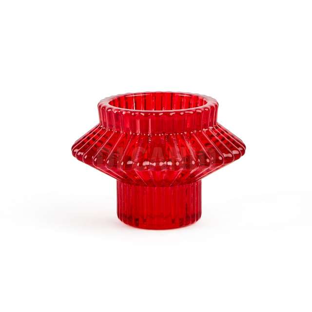 Portacandela stelo o tealight rossa in cera e vetro d.8xh.5.6 cm - Principale