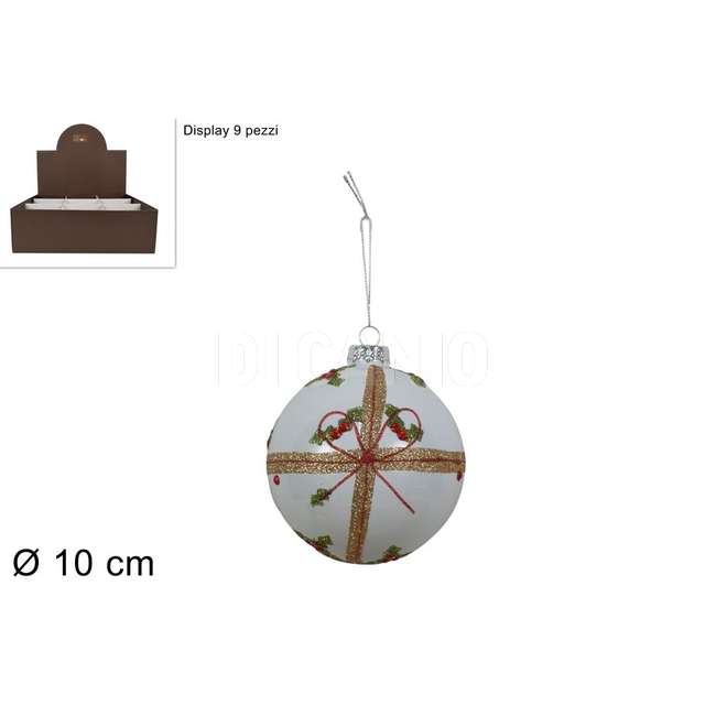 Palla vetro 10cm decoro agrifoglio in display - Principale