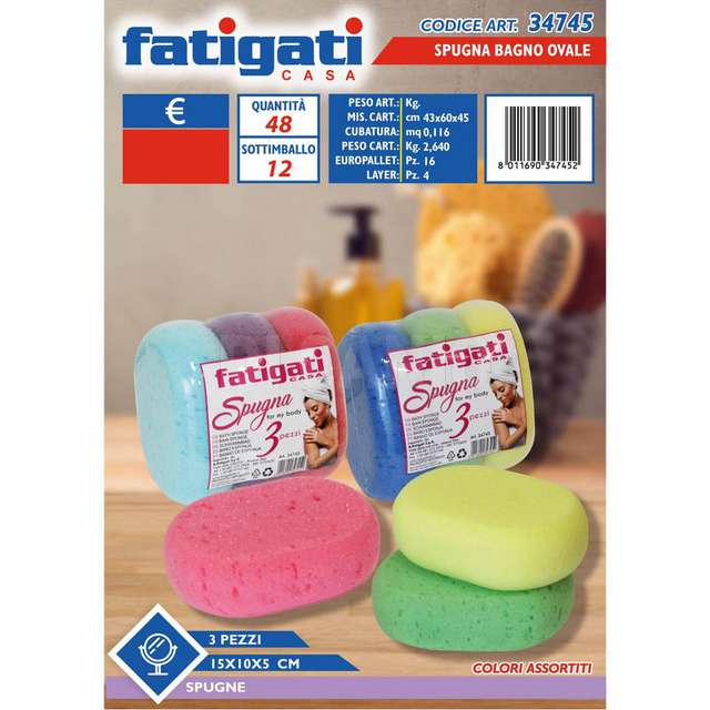 Spugna bagno ovale set 3 pz cm.15x10x5 - Principale